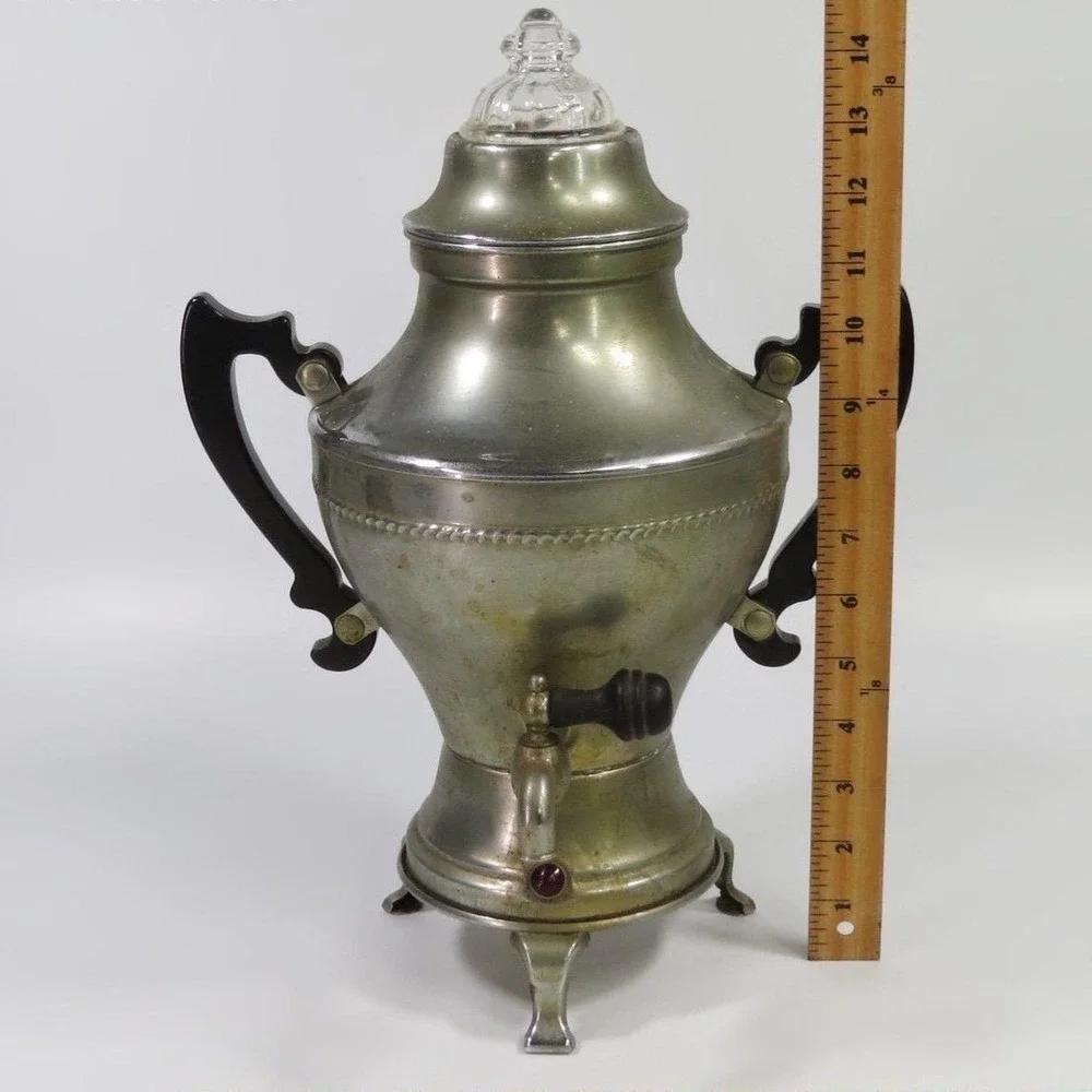 Vintage Electric Coffee Percolator Urn Fire-King Glass Top Lid Untested No Cord